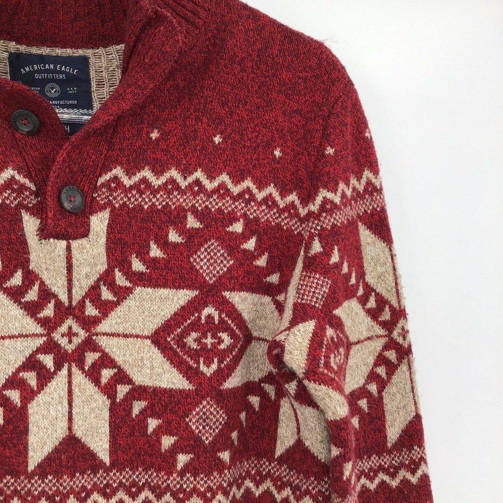 American Eagle Fair Isle Button Sweater Mens Small - Picture 4 of 7